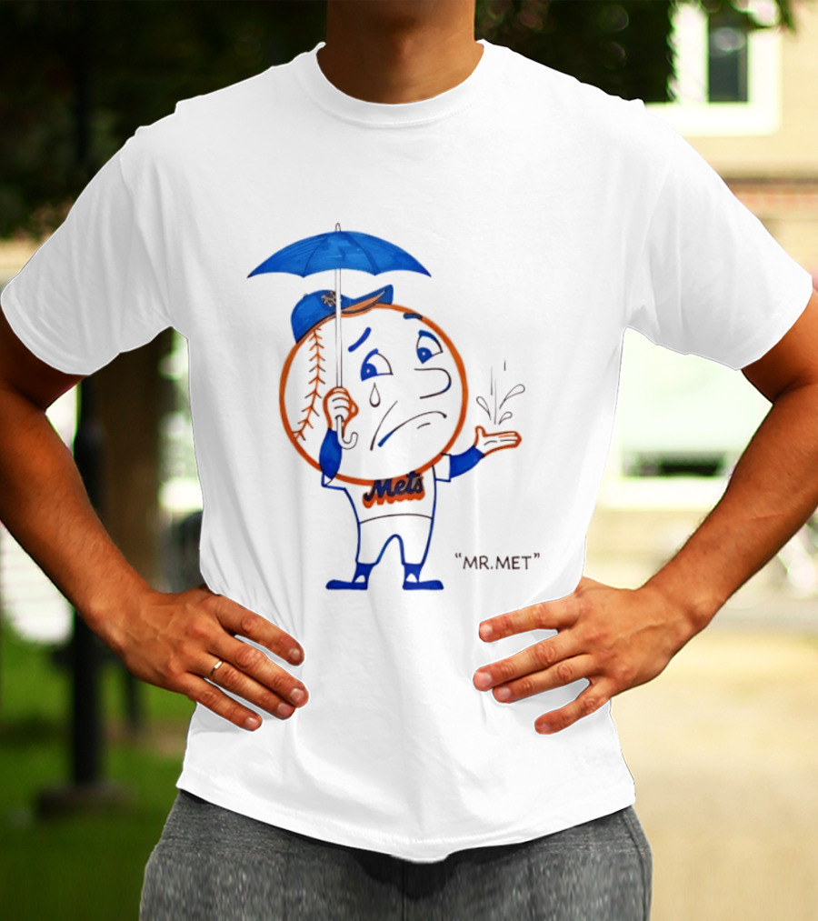 Mr Met New York Mets Rainy Day Mascot Umbrella Splash T-Shirt