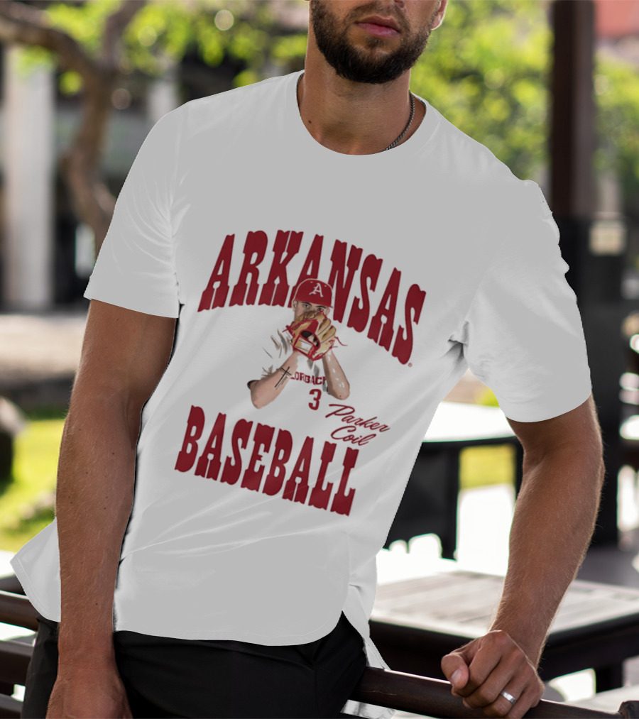 Arkansas Baseball Parker Coil Pitcher Glove Razorbacks Player 3 T-Shirt