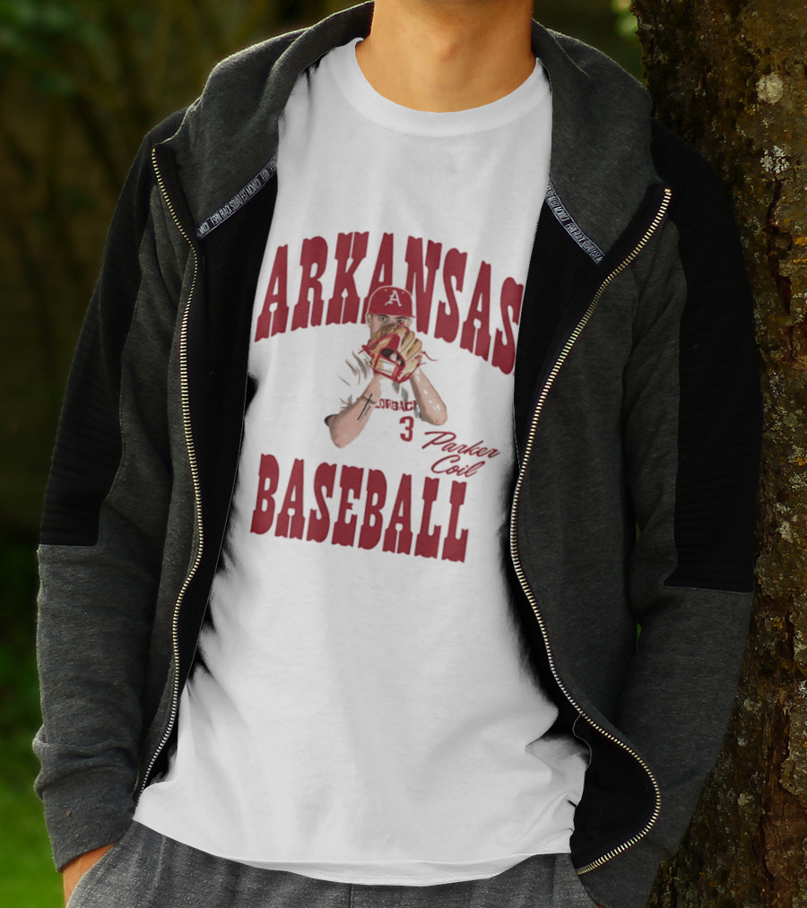 Arkansas Baseball Parker Coil Pitcher Glove Razorbacks Player 3 T-Shirt