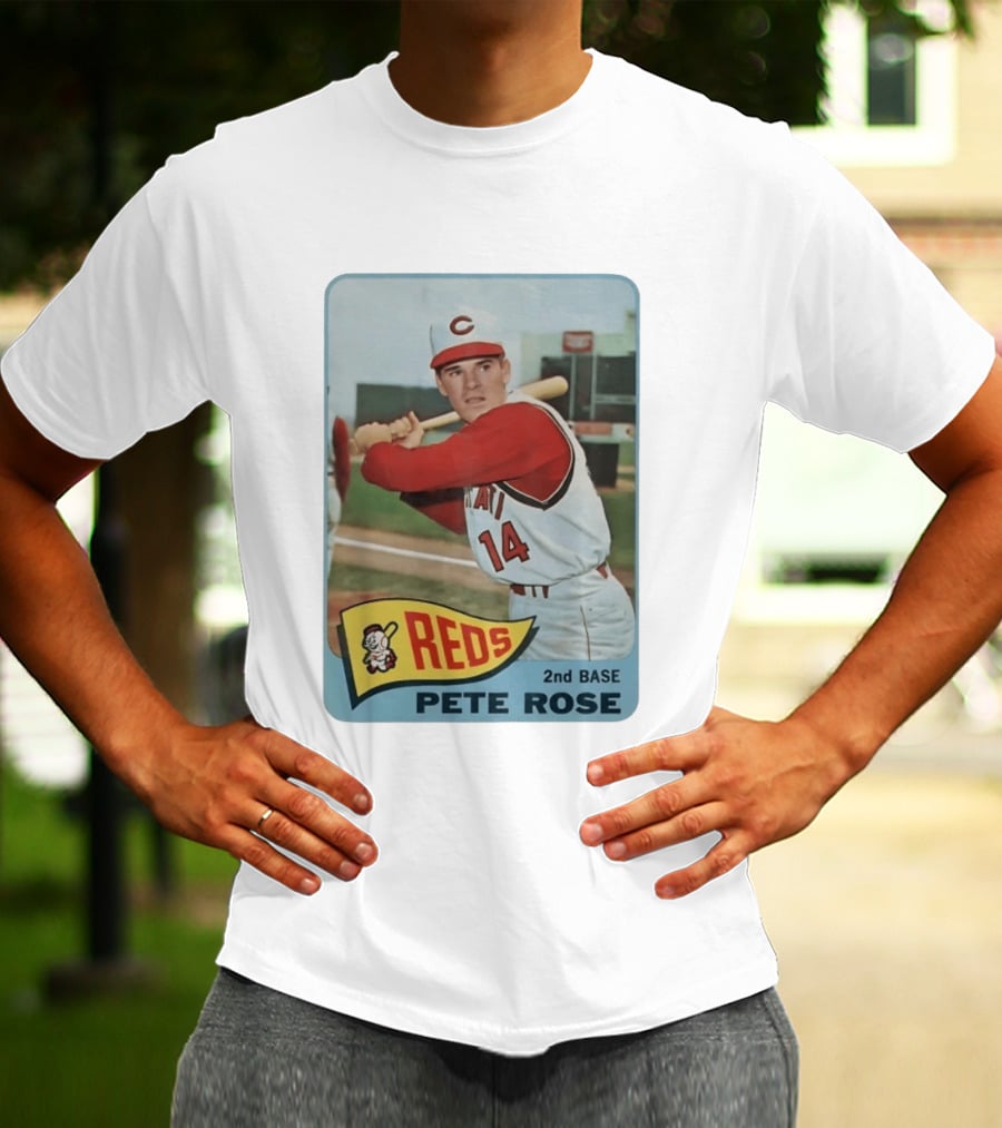 Cincinnati Reds Pete Rose 2nd Base Player Card Vintage Baseball T-Shirt