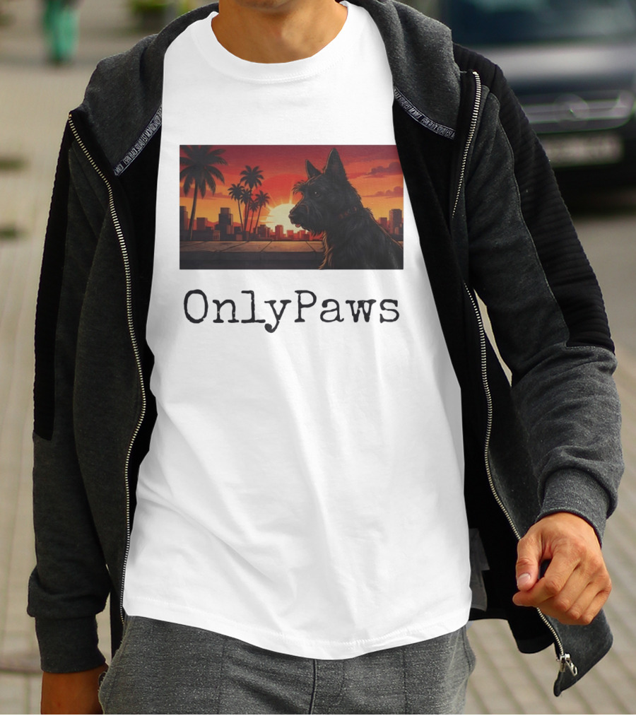 Scottish Terrier OnlyPaws Sunset Cityscape T-Shirt