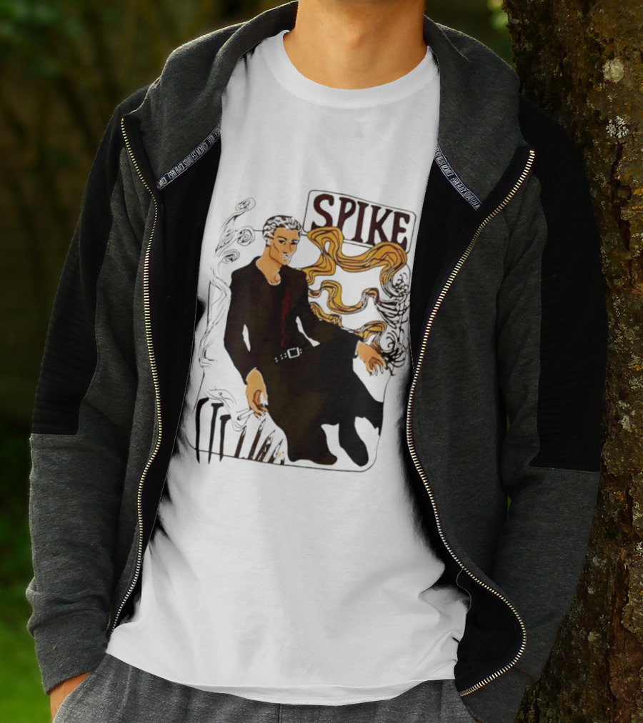 Spike Buffy The Vampire Slayer Illustrated Design With Abstract Vines And Accents T-Shirt