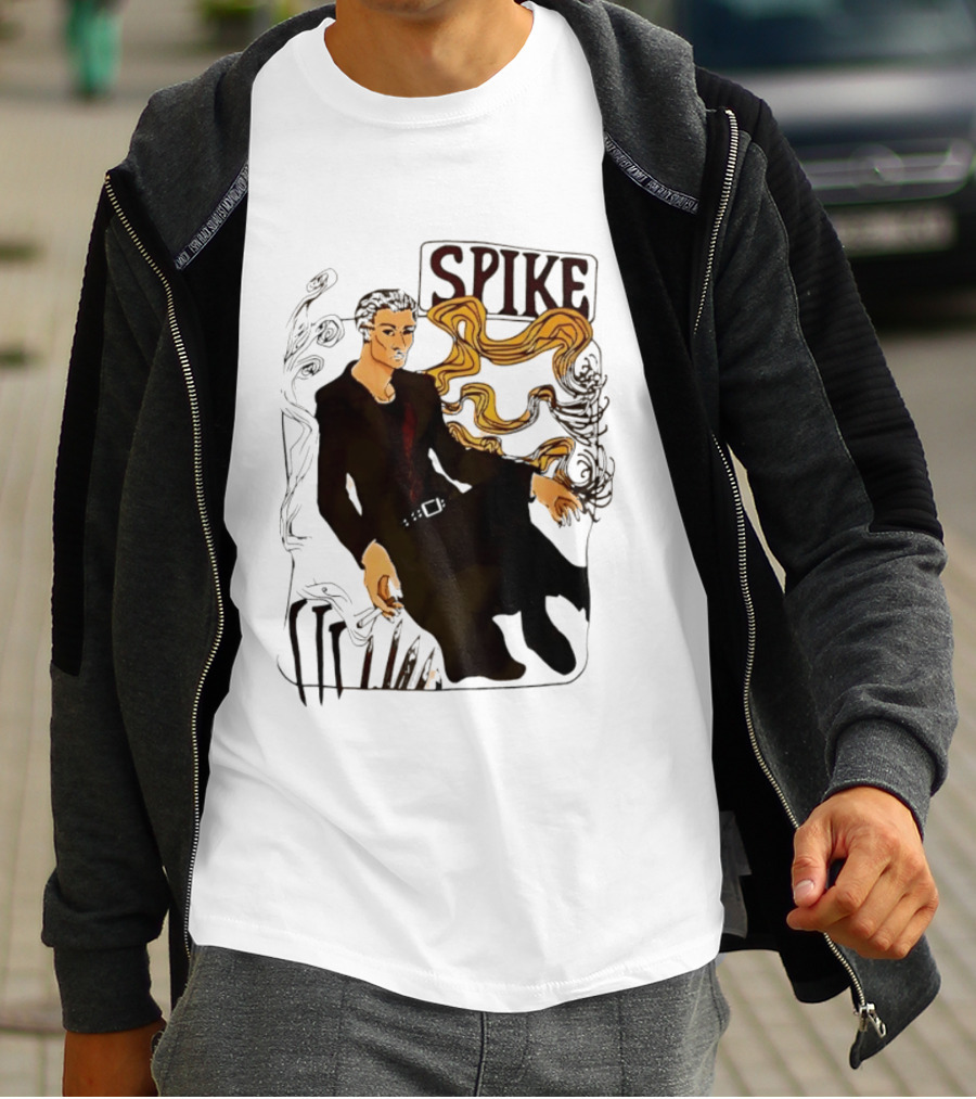 Spike Buffy The Vampire Slayer Illustrated Design With Abstract Vines And Accents T-Shirt