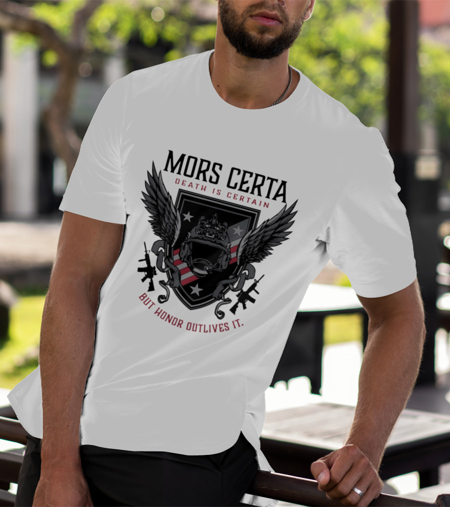 Mors Certa Death Is Certain But Honor Outlives It Winged Helmet Warrior's Legacy T-Shirt
