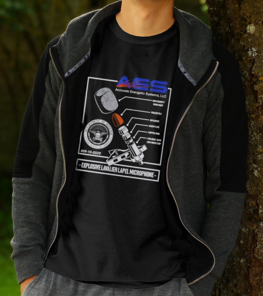 AEC Accurate Energetic Systems LLC Explosive Lavalier Lapel Microphone Components Technical Diagram T-Shirt