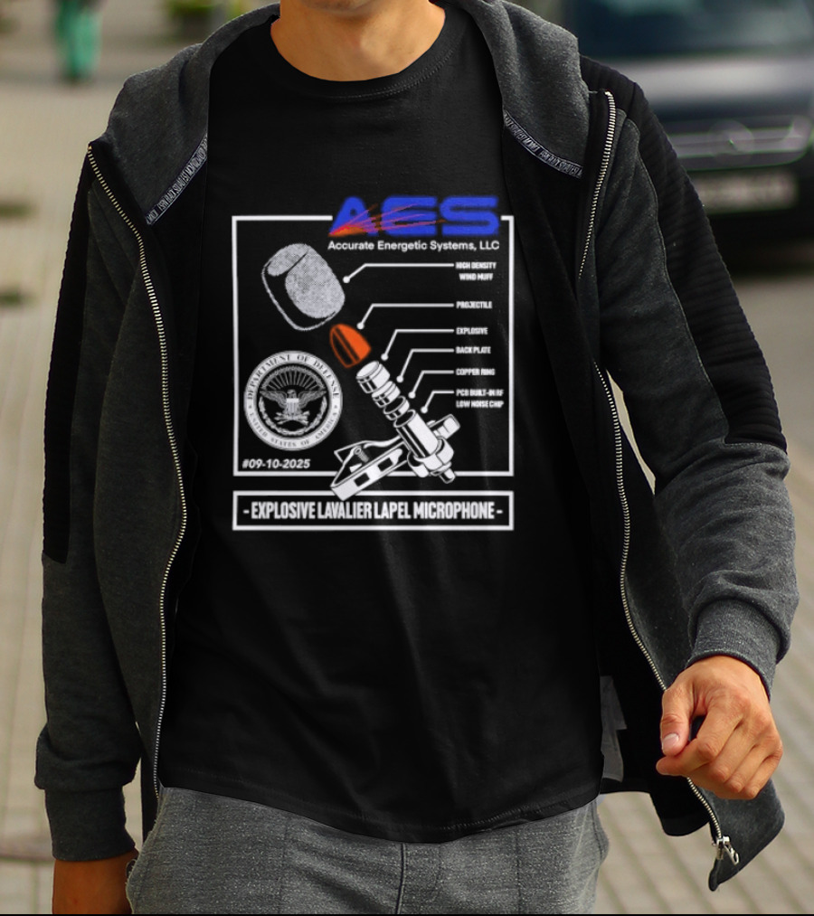 AEC Accurate Energetic Systems LLC Explosive Lavalier Lapel Microphone Components Technical Diagram T-Shirt