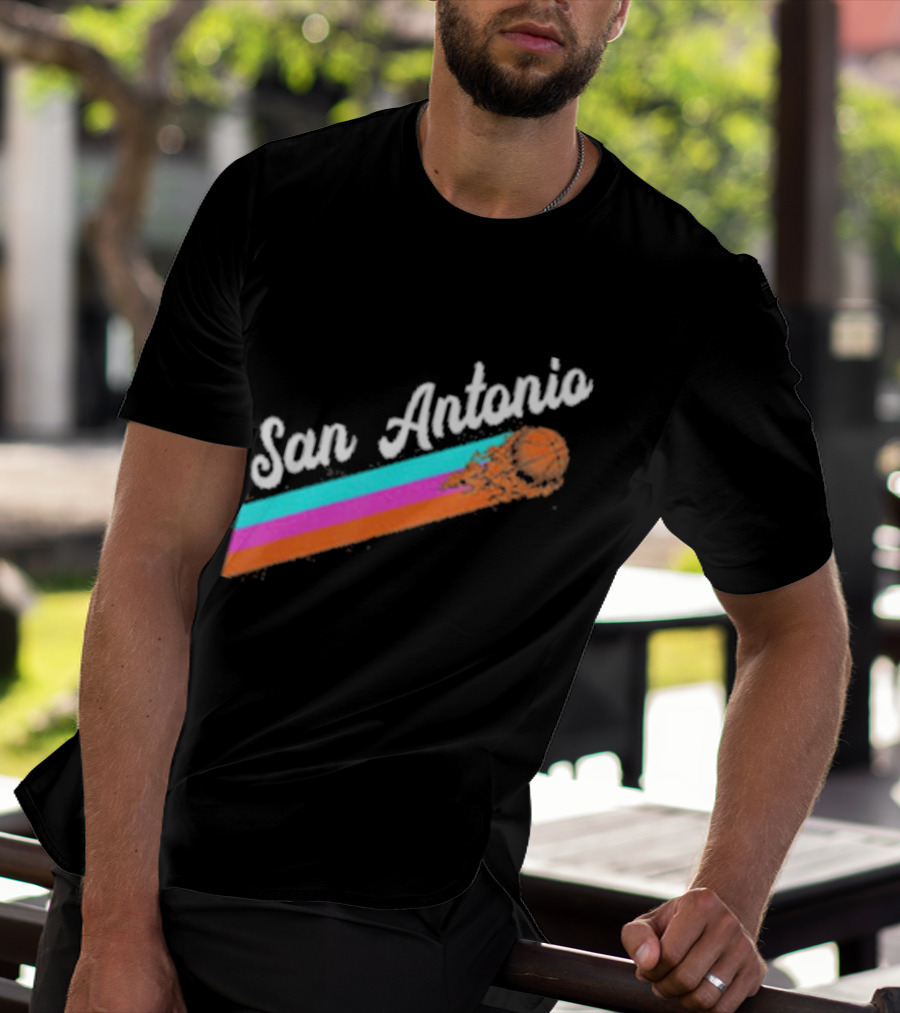 San Antonio Retro Basketball Multicolor Stripes T-Shirt