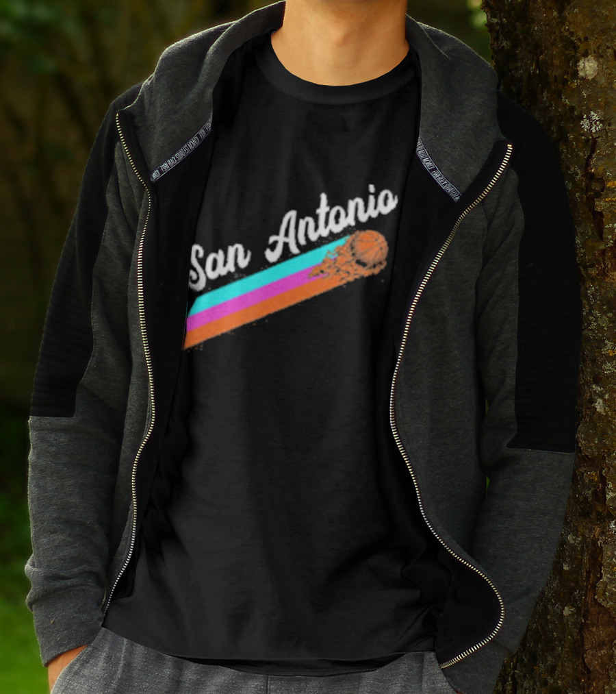 San Antonio Retro Basketball Multicolor Stripes T-Shirt