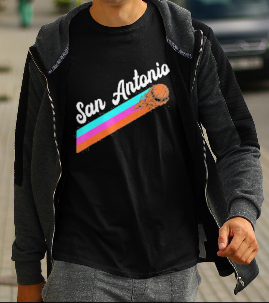 San Antonio Retro Basketball Multicolor Stripes T-Shirt