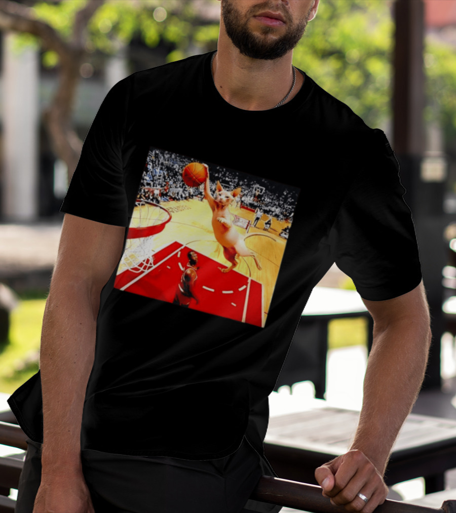 Sphynx Cat Slam Dunk Basketball Scene With Crowd T-Shirt