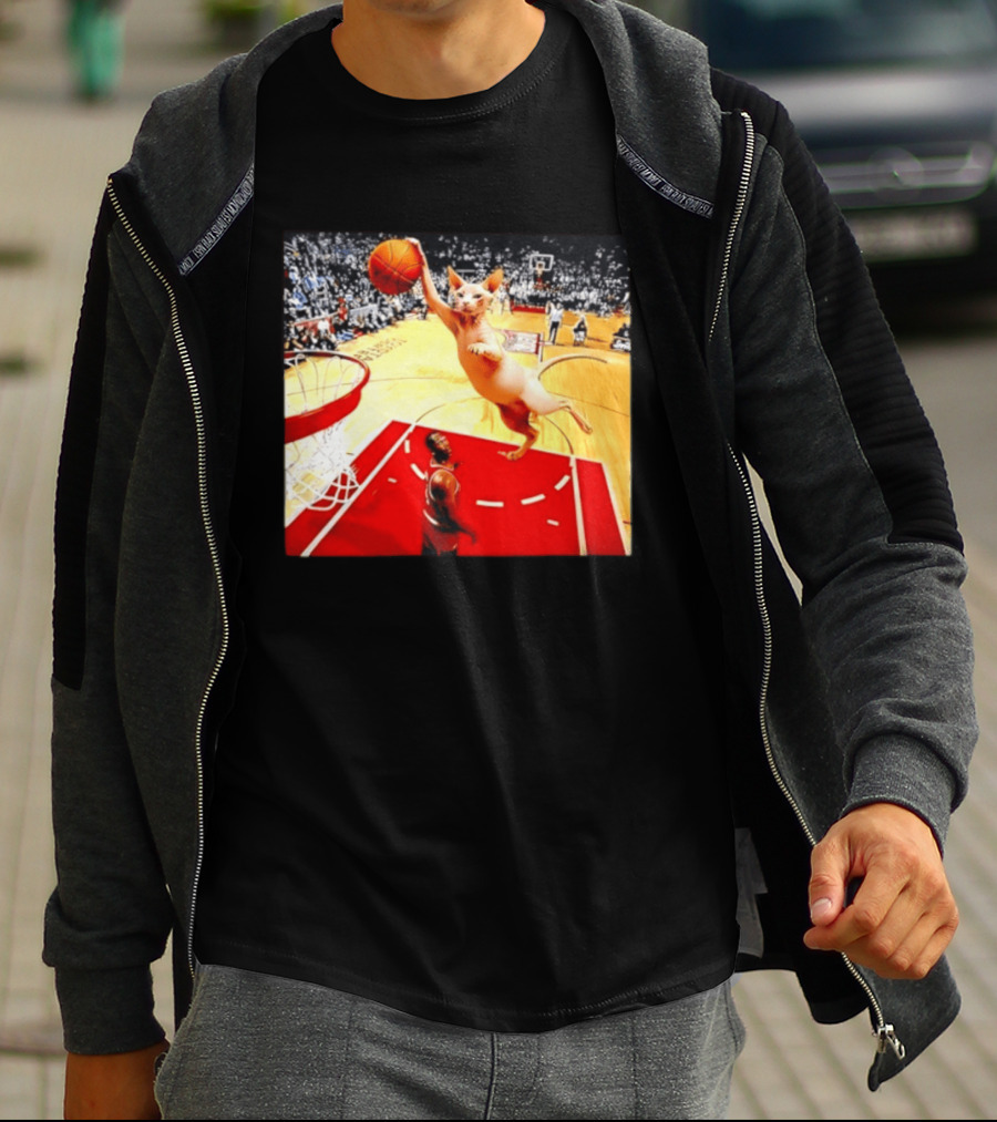 Sphynx Cat Slam Dunk Basketball Scene With Crowd T-Shirt
