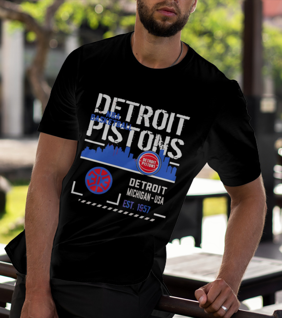 Detroit Pistons NBA Basketball Michigan USA Skyline Est. 1957 T-Shirt