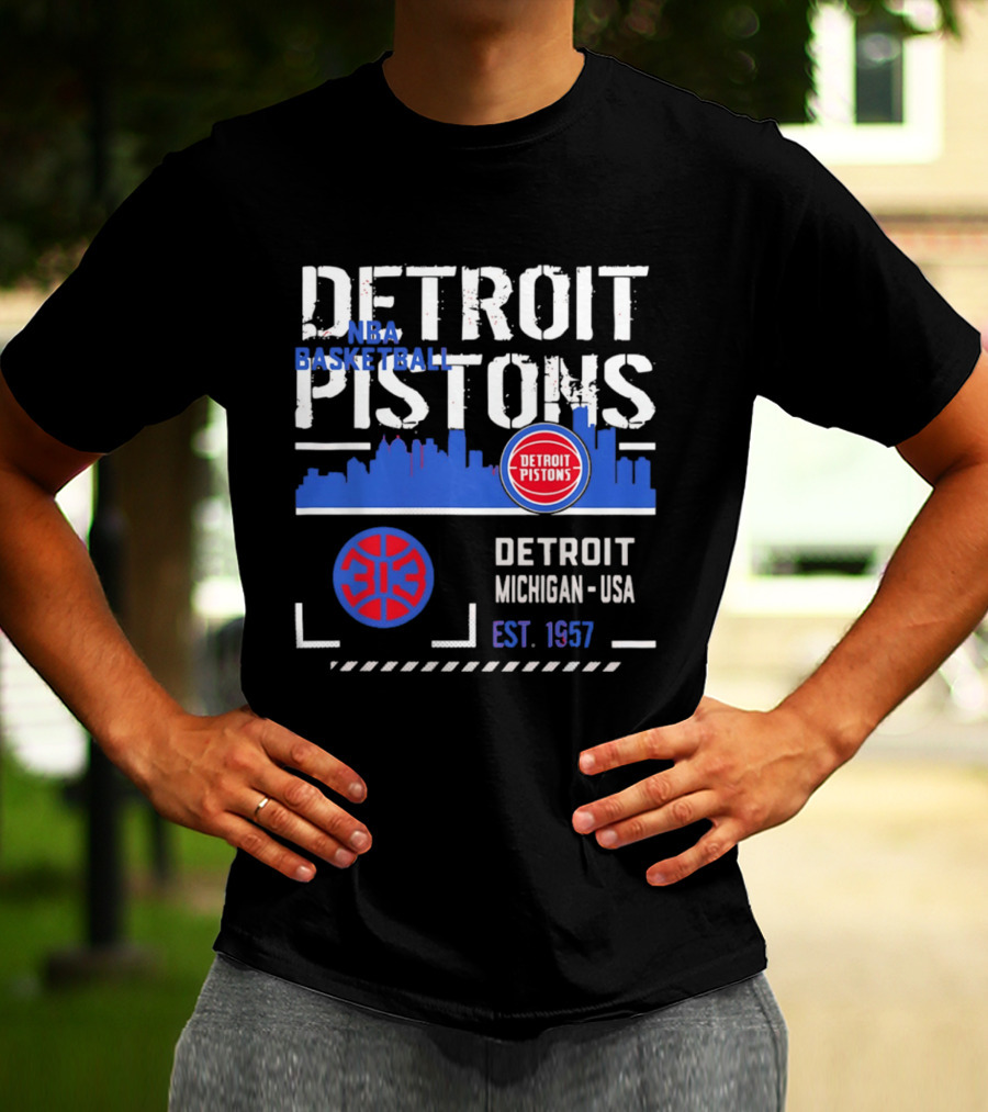 Detroit Pistons NBA Basketball Michigan USA Skyline Est. 1957 T-Shirt