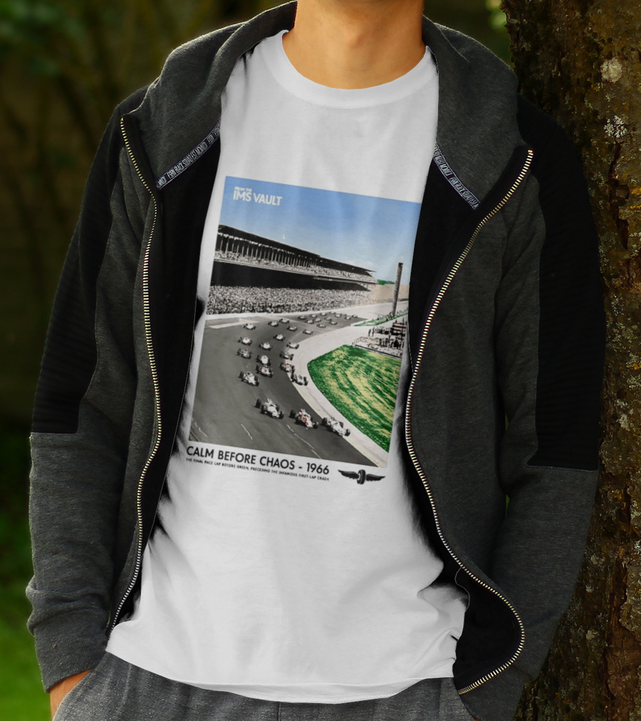 From The IMS Vault Calm Before Chaos 1966 Indianapolis Motor Speedway Racing Scene T-Shirt