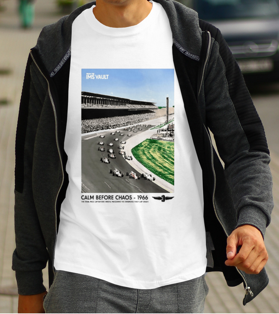 From The IMS Vault Calm Before Chaos 1966 Indianapolis Motor Speedway Racing Scene T-Shirt