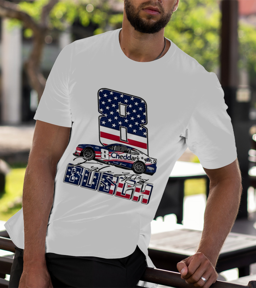 Kyle Busch Racing 8 American Flag Cheddar's Car Stars Stripes T-Shirt