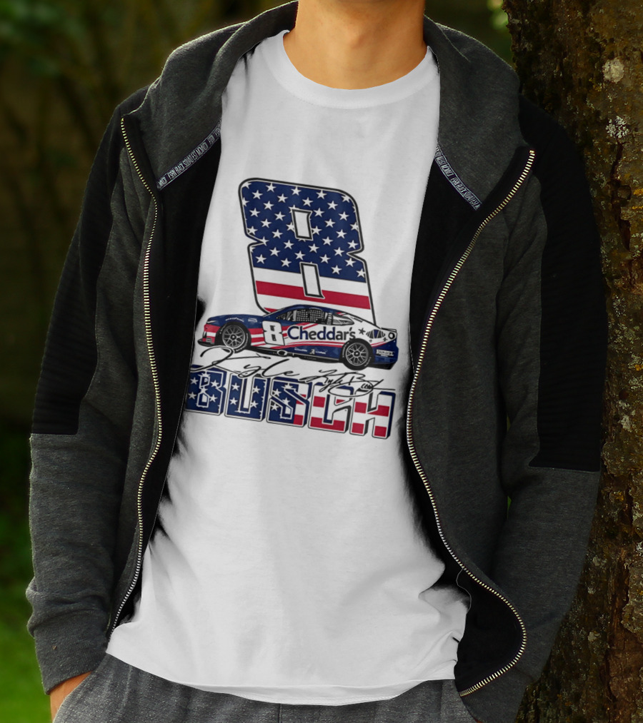 Kyle Busch Racing 8 American Flag Cheddar's Car Stars Stripes T-Shirt