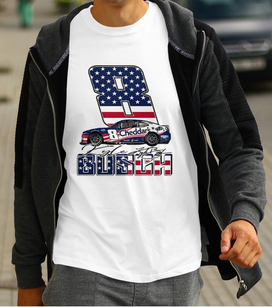 Kyle Busch Racing 8 American Flag Cheddar's Car Stars Stripes T-Shirt