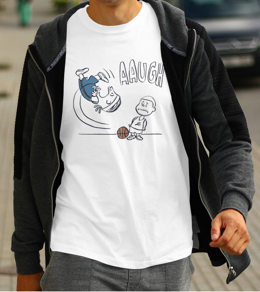Los Angeles Lakers LeBron James And Peanuts Cartoon Basketball Scene Aaugh T-Shirt