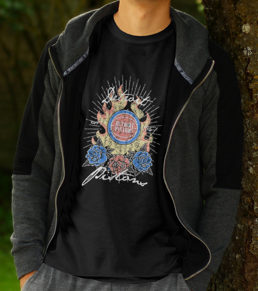 Detroit Pistons Fire Roses Basketball Est 1957 T-Shirt