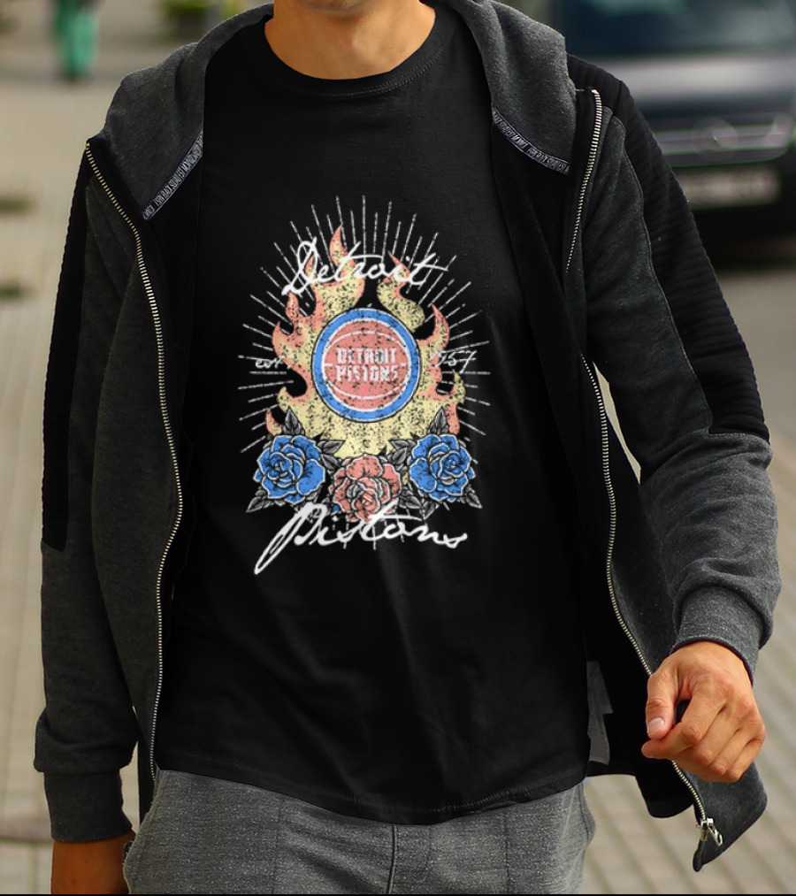 Detroit Pistons Fire Roses Basketball Est 1957 T-Shirt