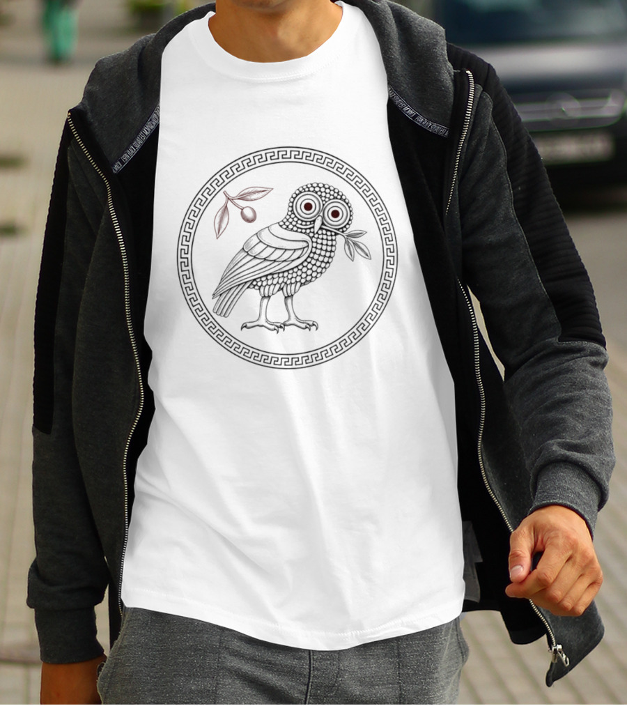 Athenas Owl Olive Branch And Greek Meander T-Shirt