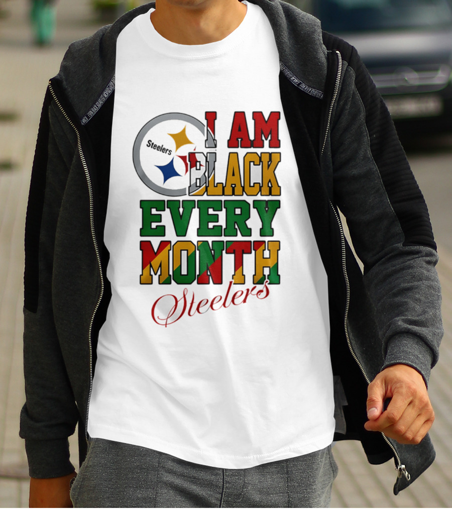 I Am Black Every Month Steelers Juneteenth T-Shirt