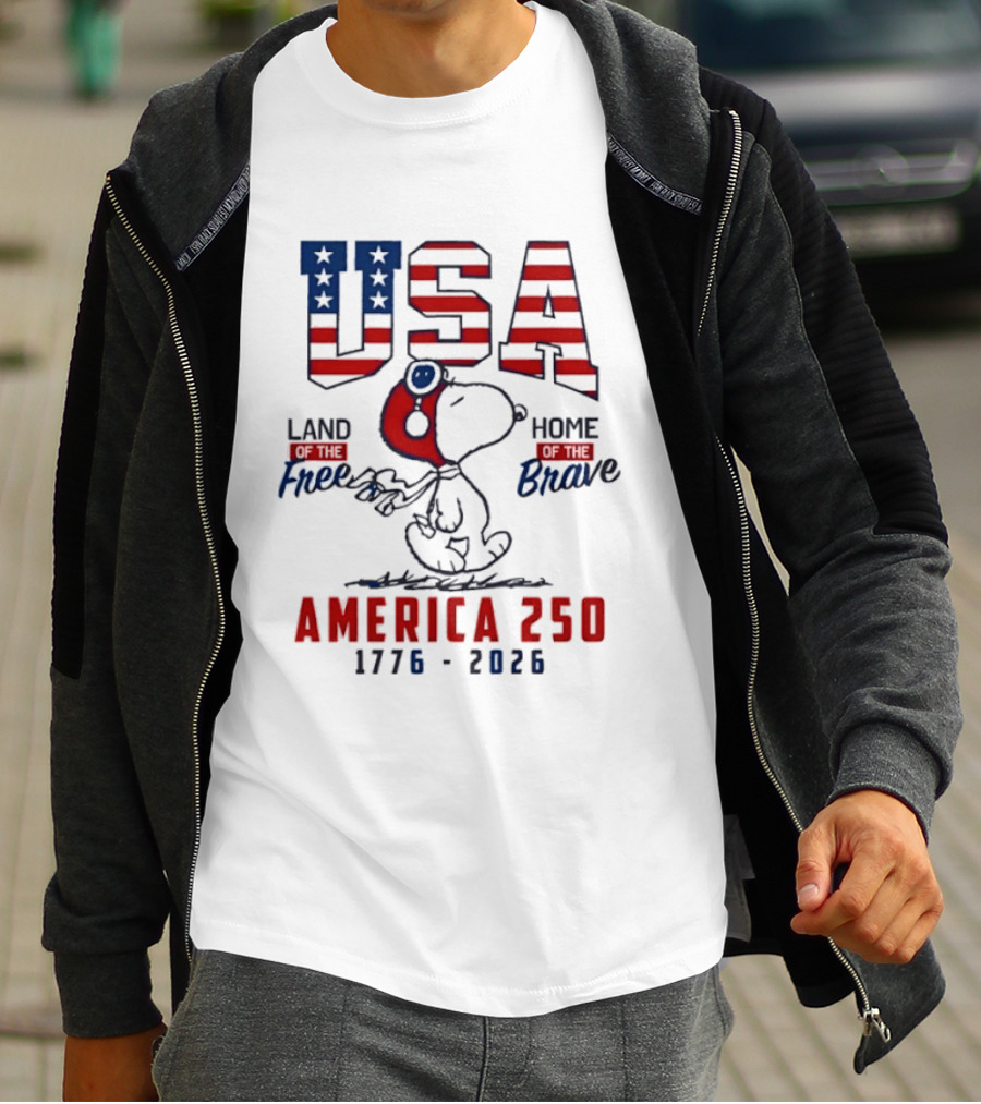USA Snoopy Land Free Home Brave America 250 1776 2026 T-Shirt