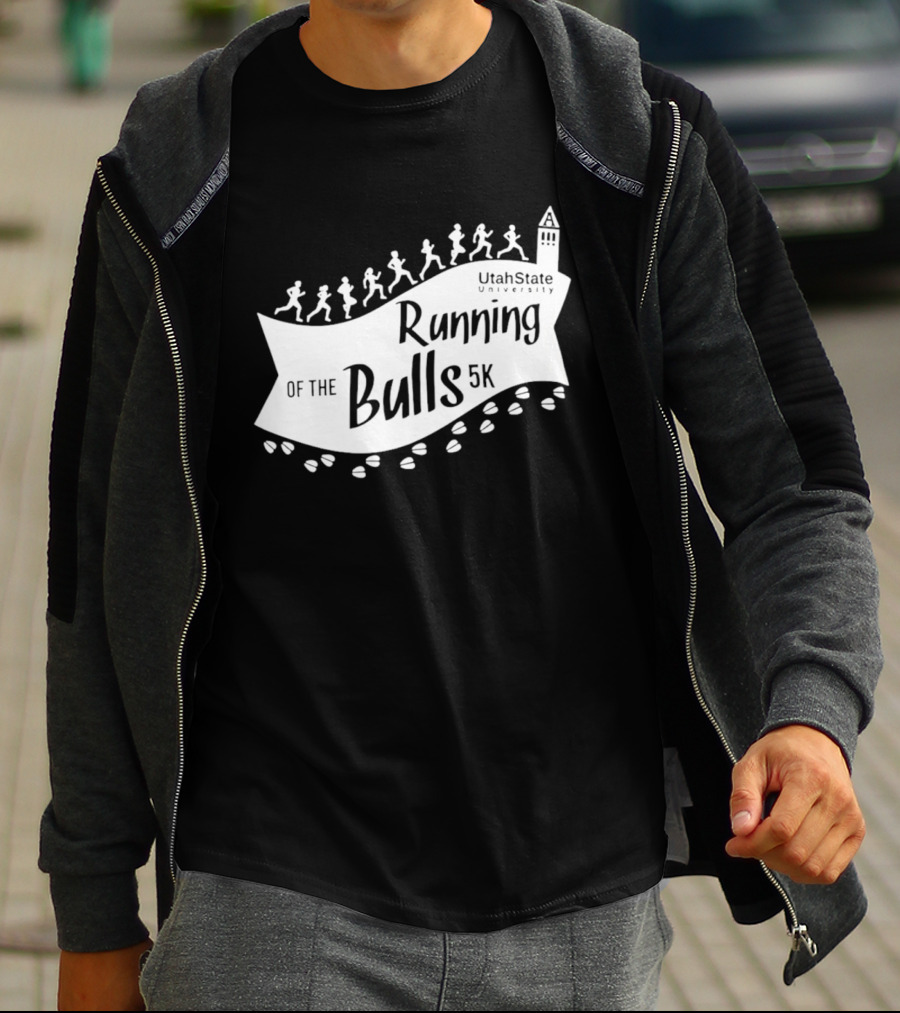 Utah State Running Of The Bulls 5K Event With Runners And Tower T-Shirt