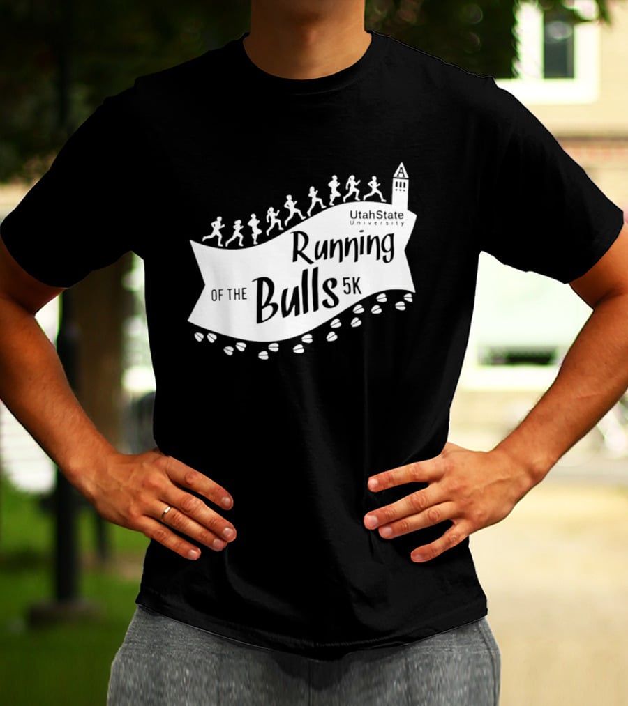 Utah State Running Of The Bulls 5K Event With Runners And Tower T-Shirt