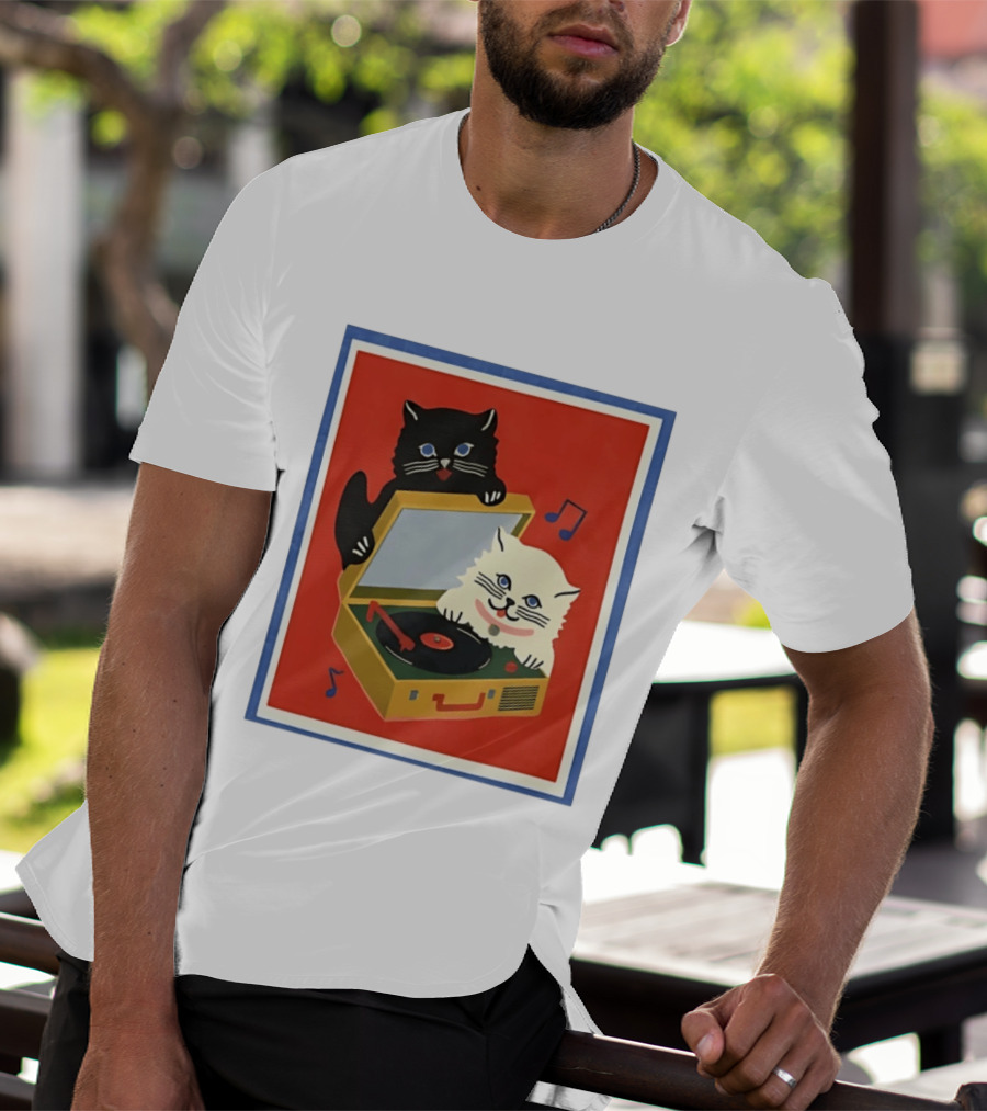 Alley Cats With Record Player And Musical Notes T-Shirt