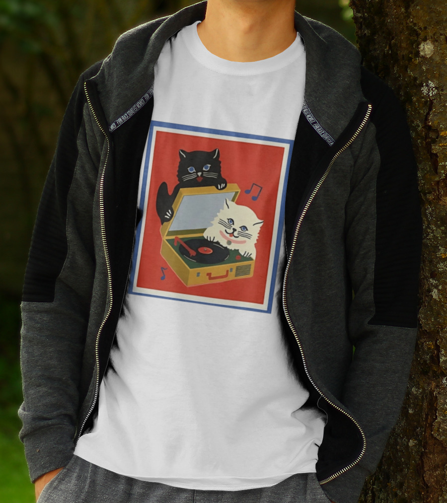 Alley Cats With Record Player And Musical Notes T-Shirt