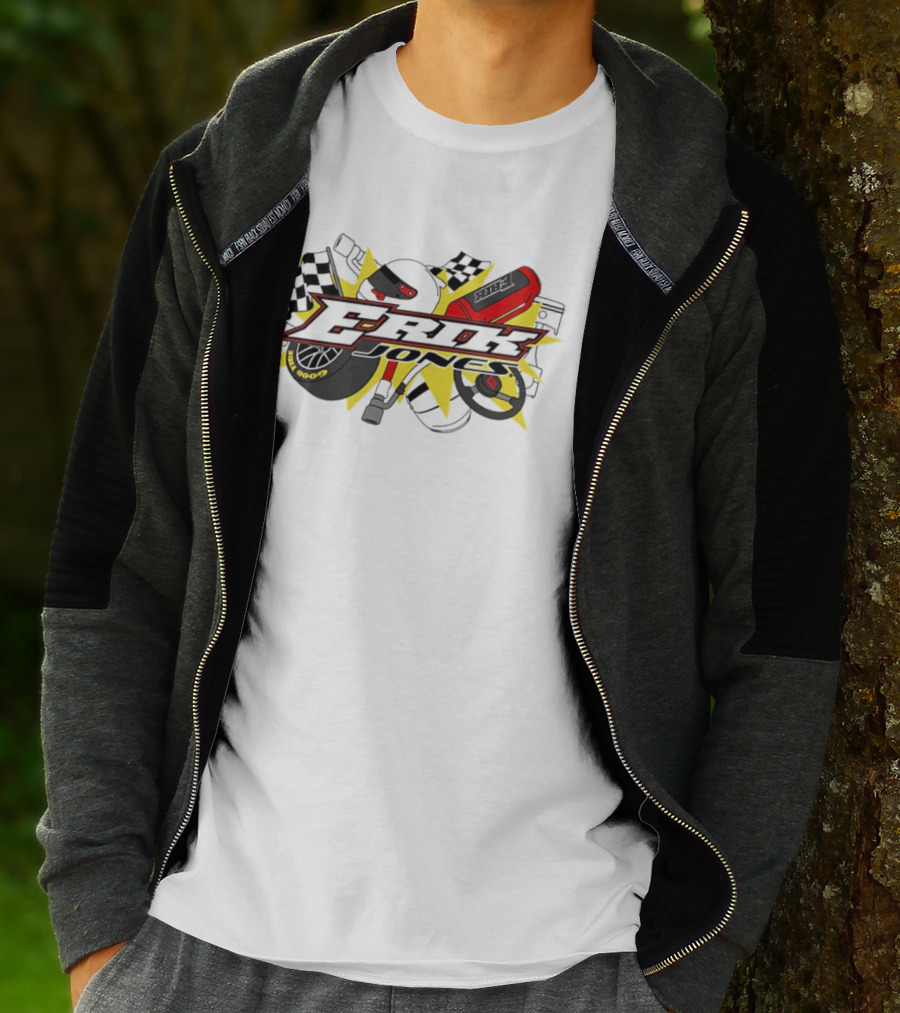 Erik Jones NASCAR Goodyear Racing EROK Motorsports Flags Tire Helmet Steering Wheel T-Shirt