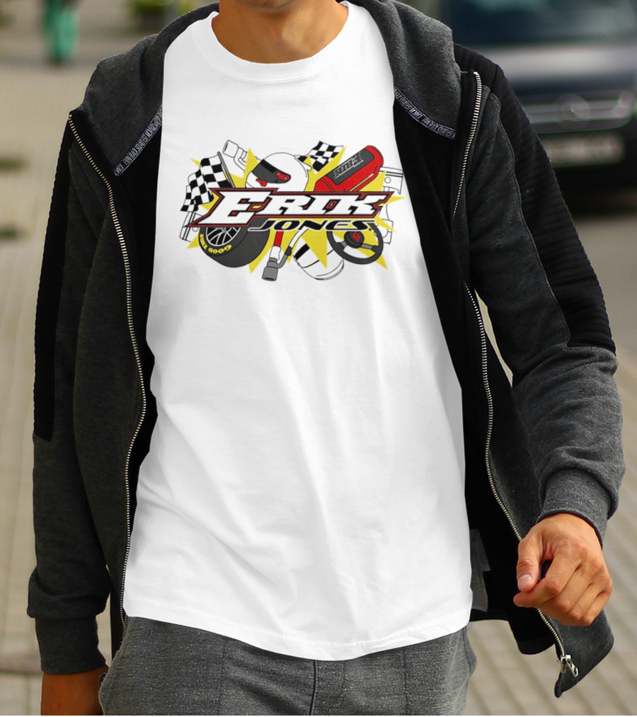 Erik Jones NASCAR Goodyear Racing EROK Motorsports Flags Tire Helmet Steering Wheel T-Shirt