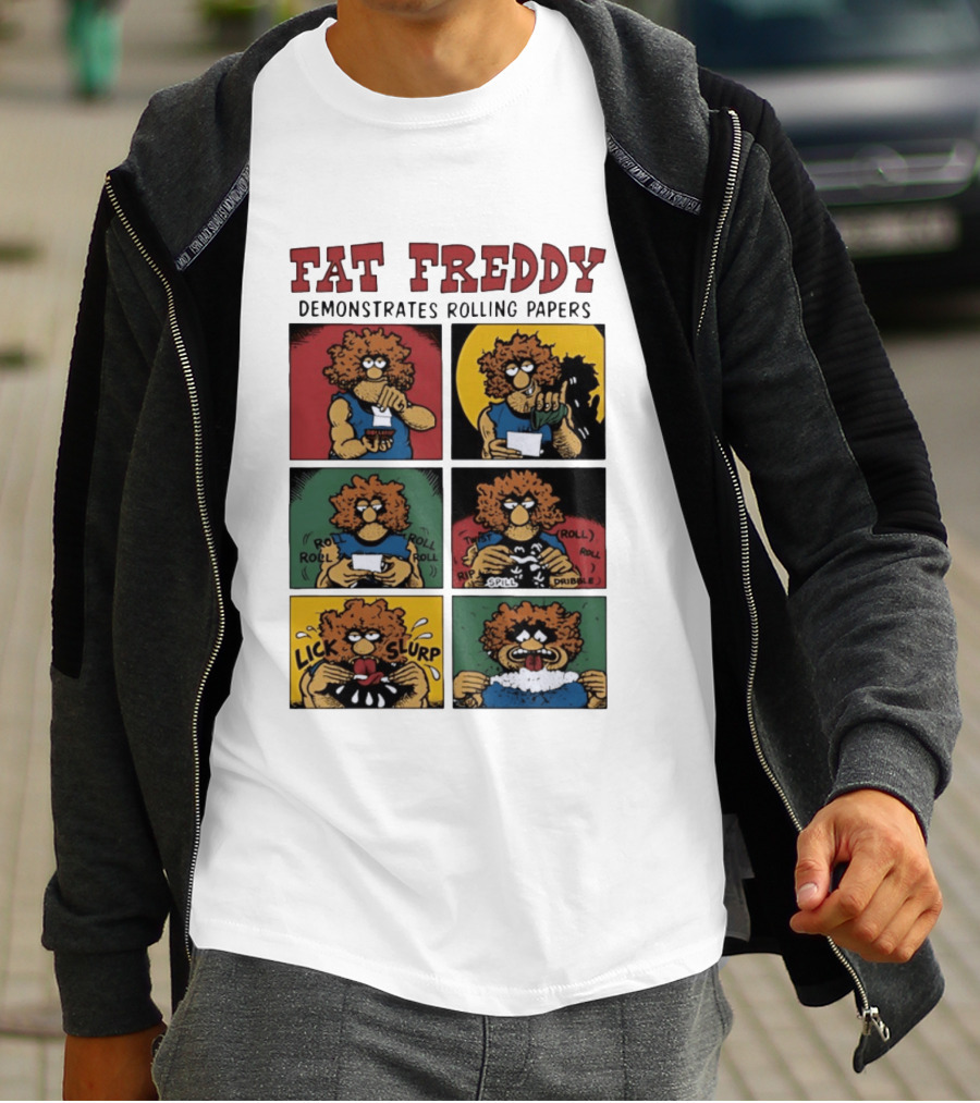 Fabulous Furry Freak Brothers Fat Freddy Rolling Papers Guide Comic Panels T-Shirt