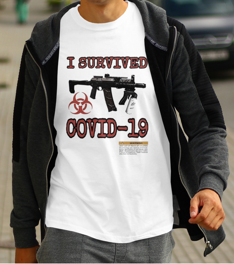 Nickatnite I Survived Covid 19 Biohazard Gun Warning T-Shirt