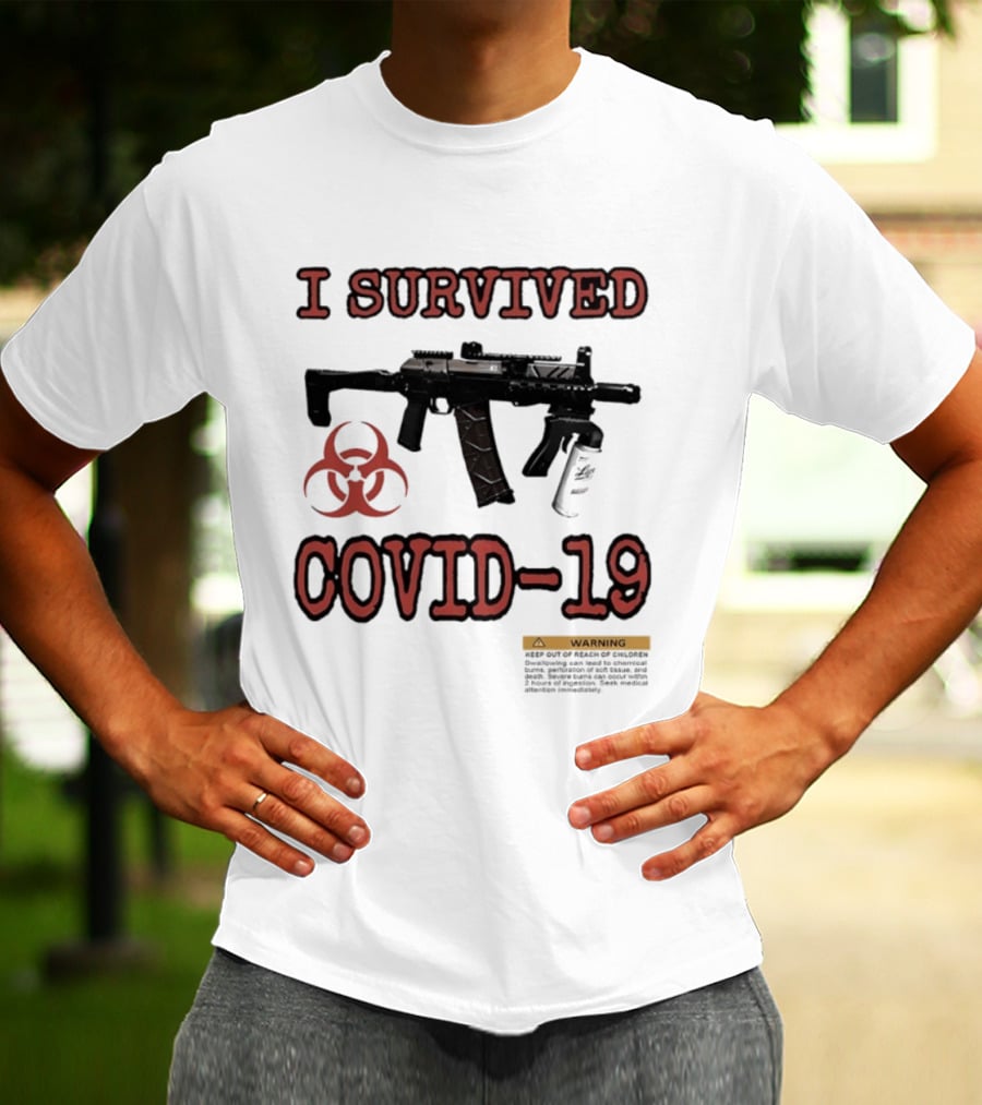 Nickatnite I Survived Covid 19 Biohazard Gun Warning T-Shirt