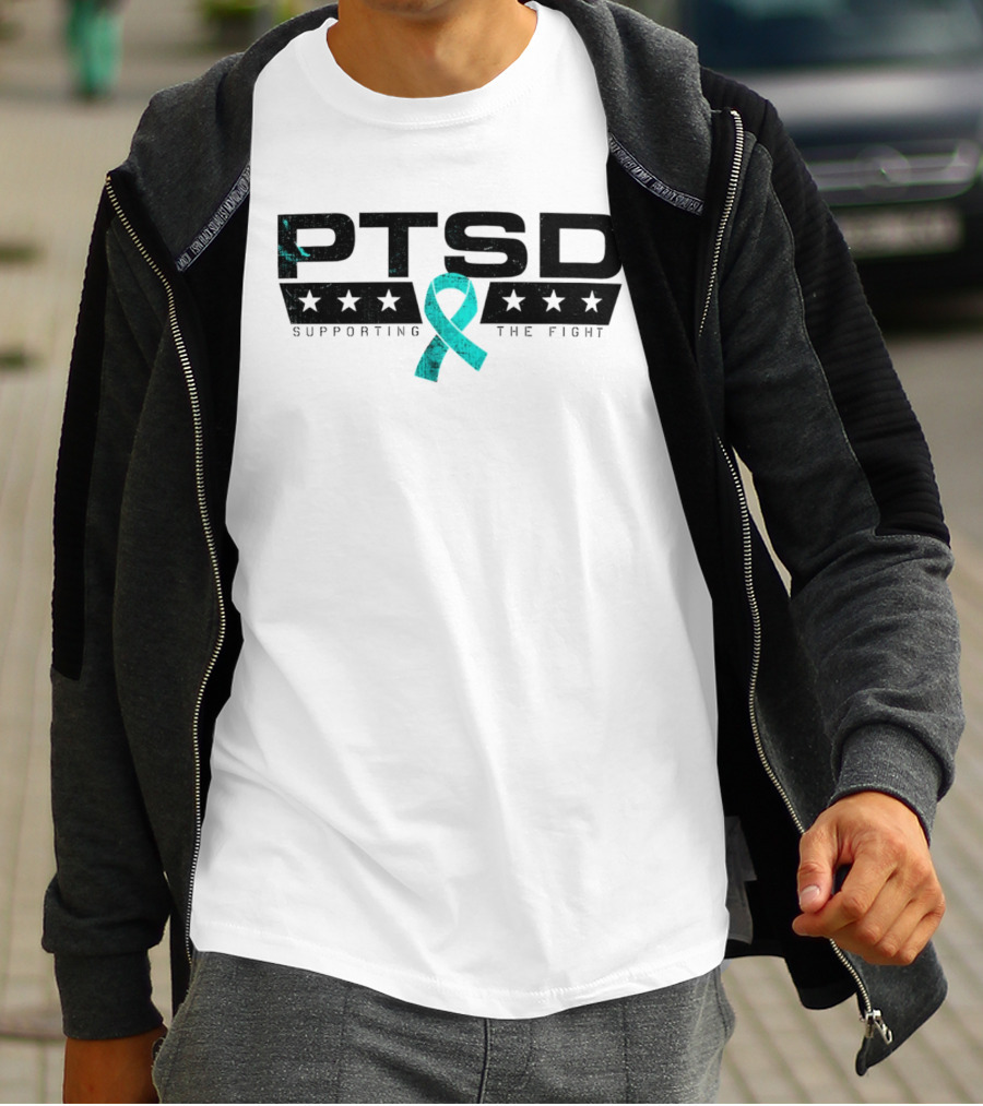 PTSD Supporting The Fight Teal Ribbon Stars T-Shirt