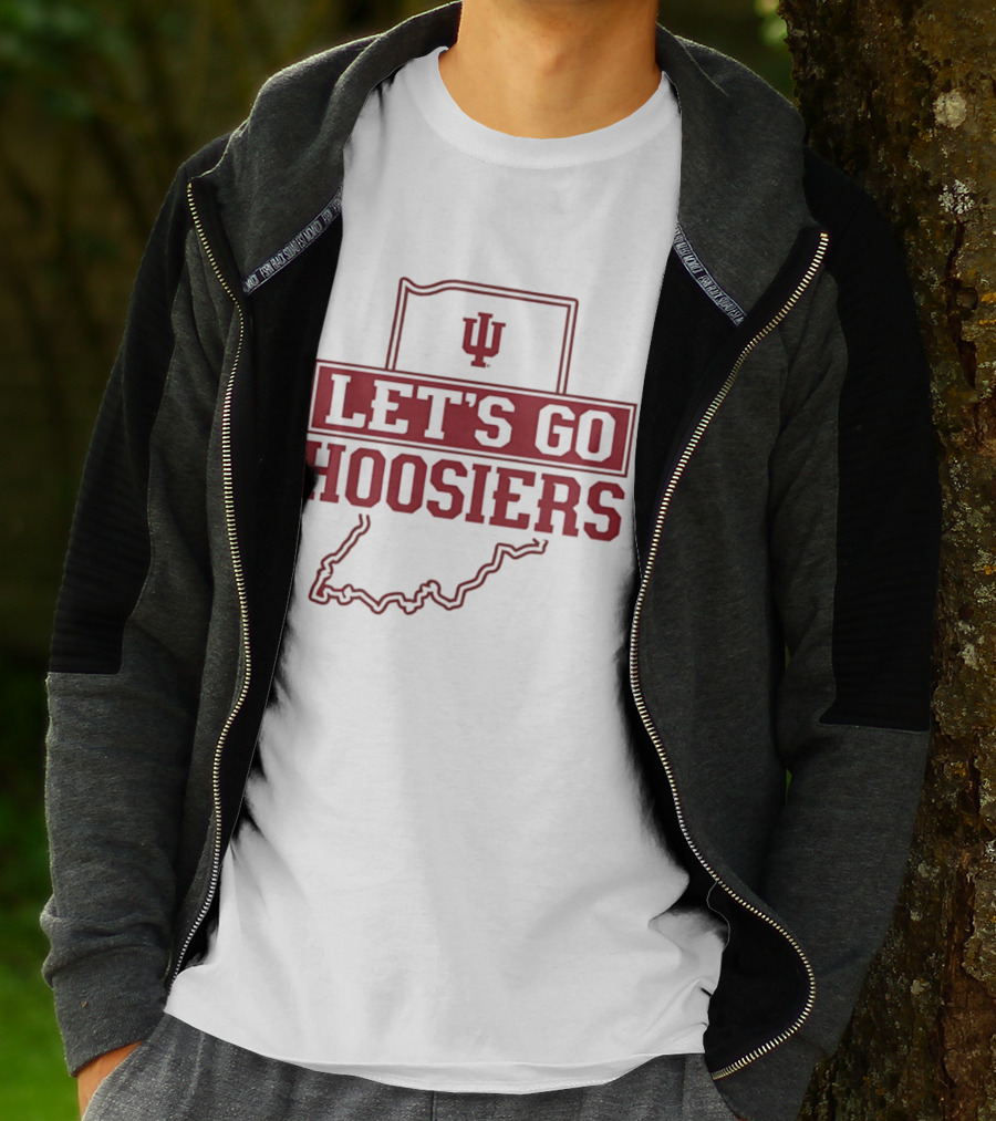 Indiana Let's Go Hoosiers IU State Map T-Shirt