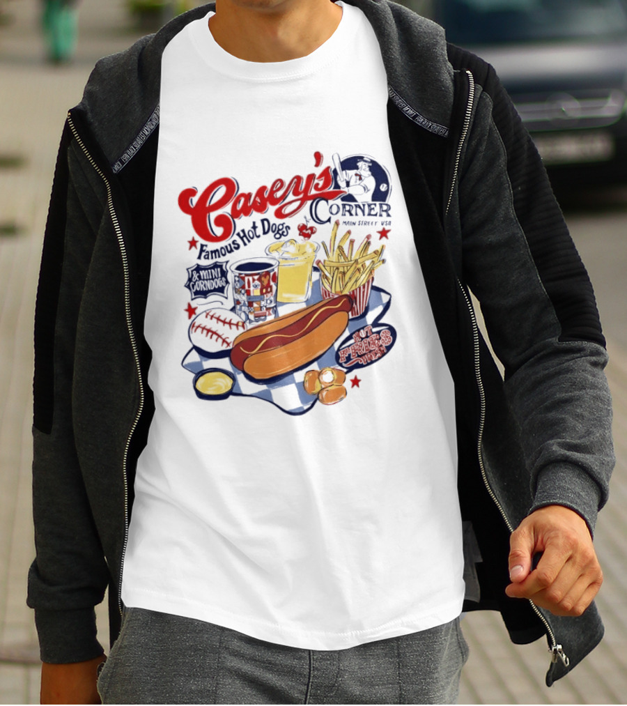 Casey's Corner Famous Hot Dogs Main Street USA Baseball Player Snacks T-Shirt