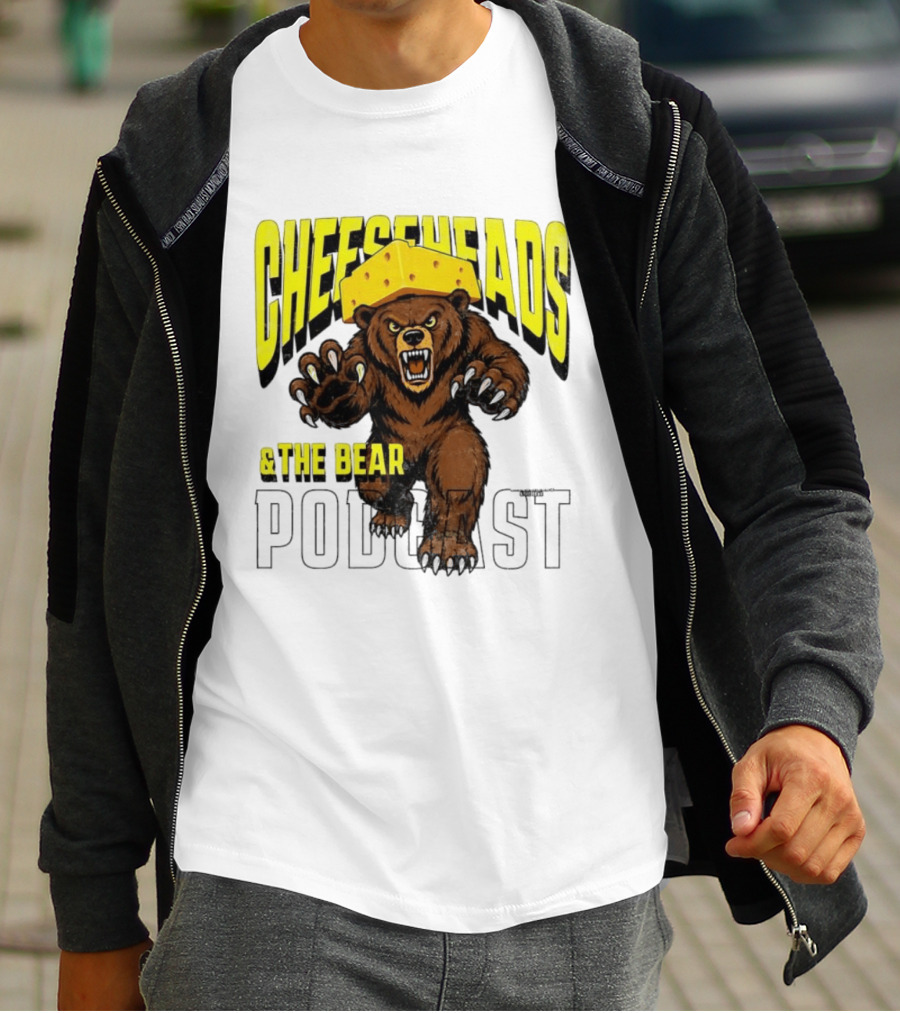 Cheeseheads And The Bear Podcast Bold Cheese Hat Grizzly T-Shirt