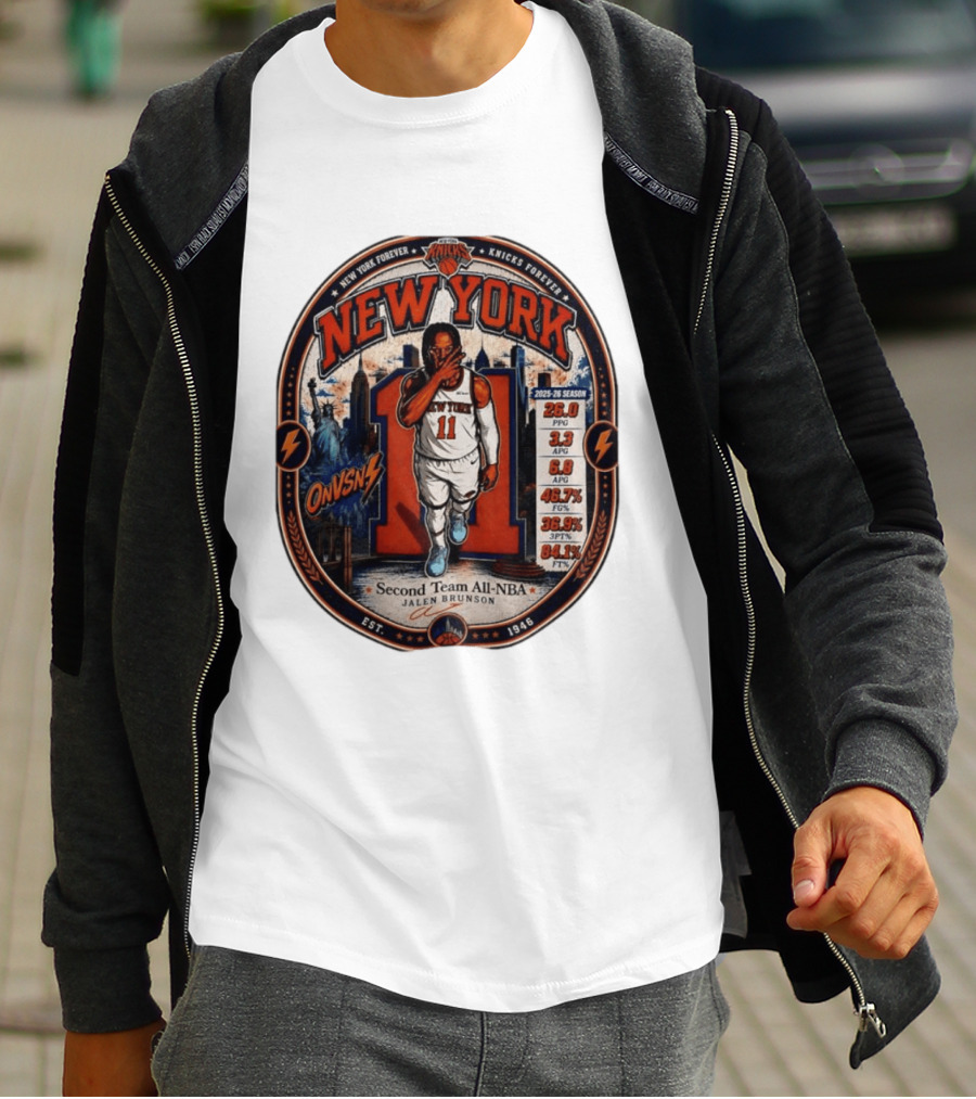 New York Knicks Jalen Brunson Second Team All NBA 2025 26 Season Stats T-Shirt