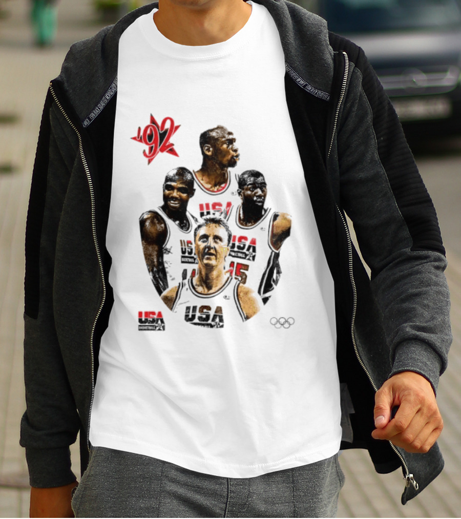 Jordan Charles Barkley Magic Johnson Larry Bird 1992 USA Basketball Dream Team T-Shirt