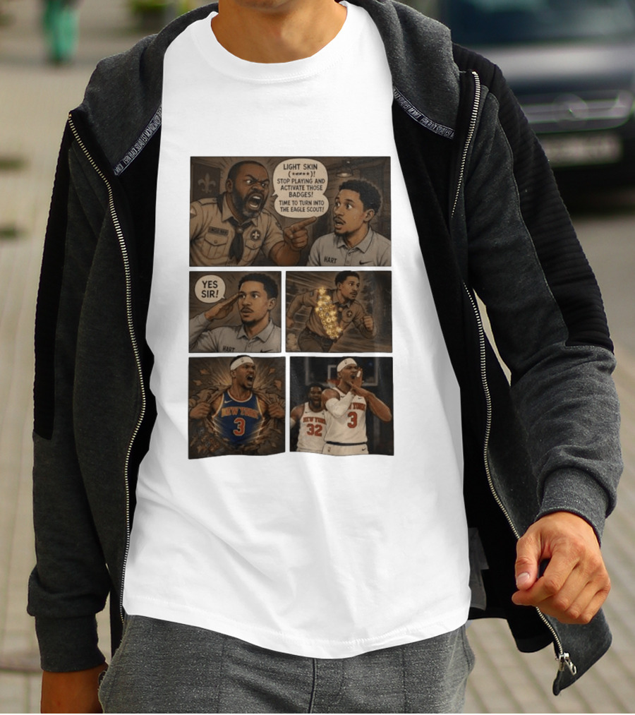 New York Knicks Josh Hart Light Skin Activate Badges Basketball Comic T-Shirt