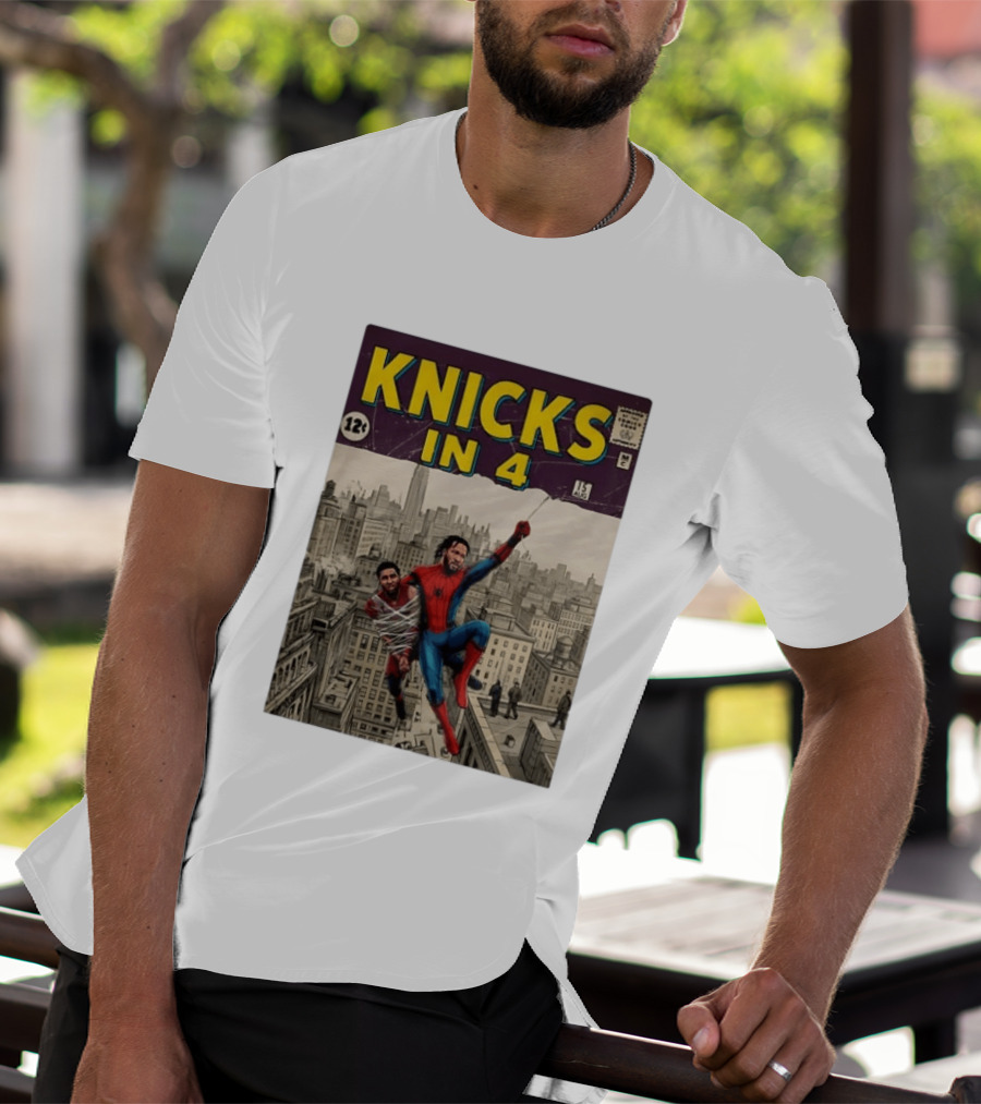 Knicks In 4 Comics Spider Man Derrick Rose Donovan Mitchell Basketball T-Shirt