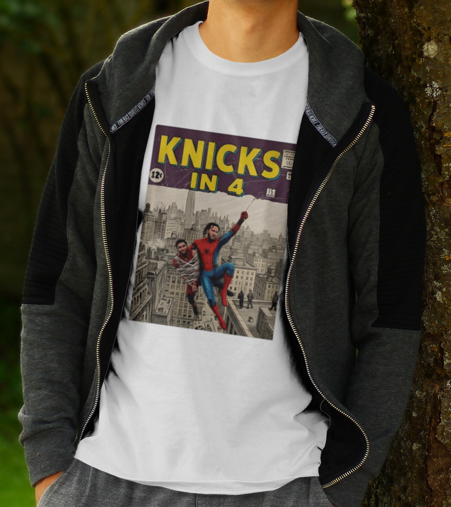 Knicks In 4 Comics Spider Man Derrick Rose Donovan Mitchell Basketball T-Shirt