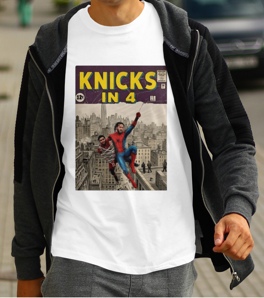 Knicks In 4 Comics Spider Man Derrick Rose Donovan Mitchell Basketball T-Shirt
