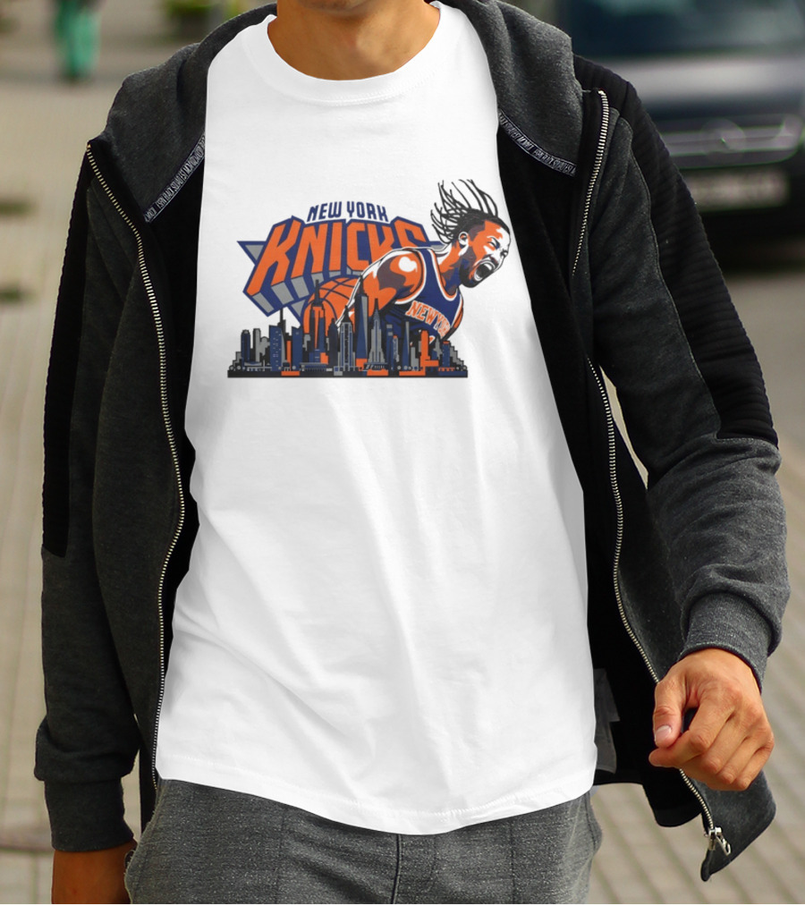 New York Knicks Jalen Brunson Skyline Celebration T-Shirt
