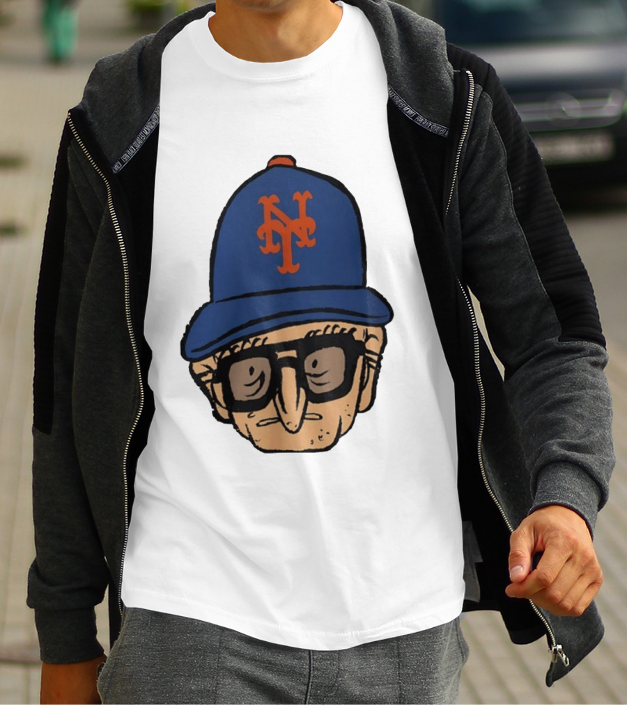 Old Jewish Men Big Head Caricature Mets Cap T-Shirt