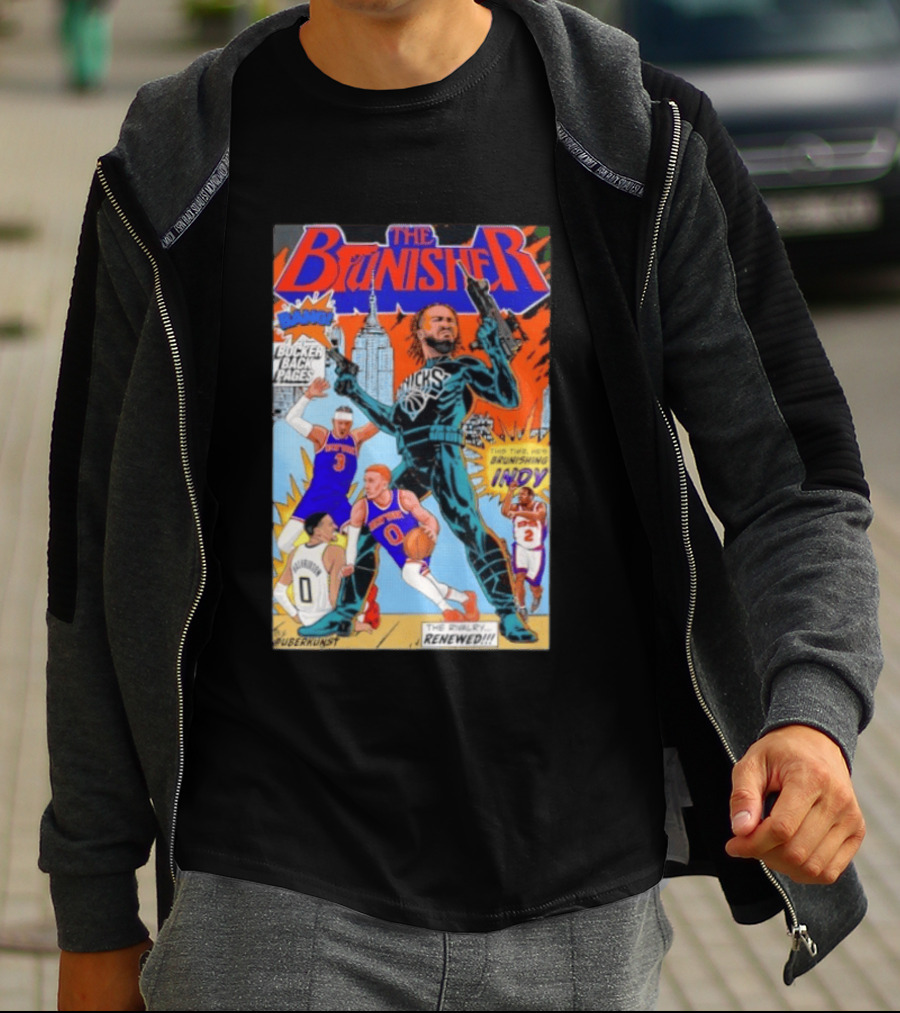 Knicks Comic Crossover The Brunisher Bocker Backpages Featuring Empire State Building T-Shirt